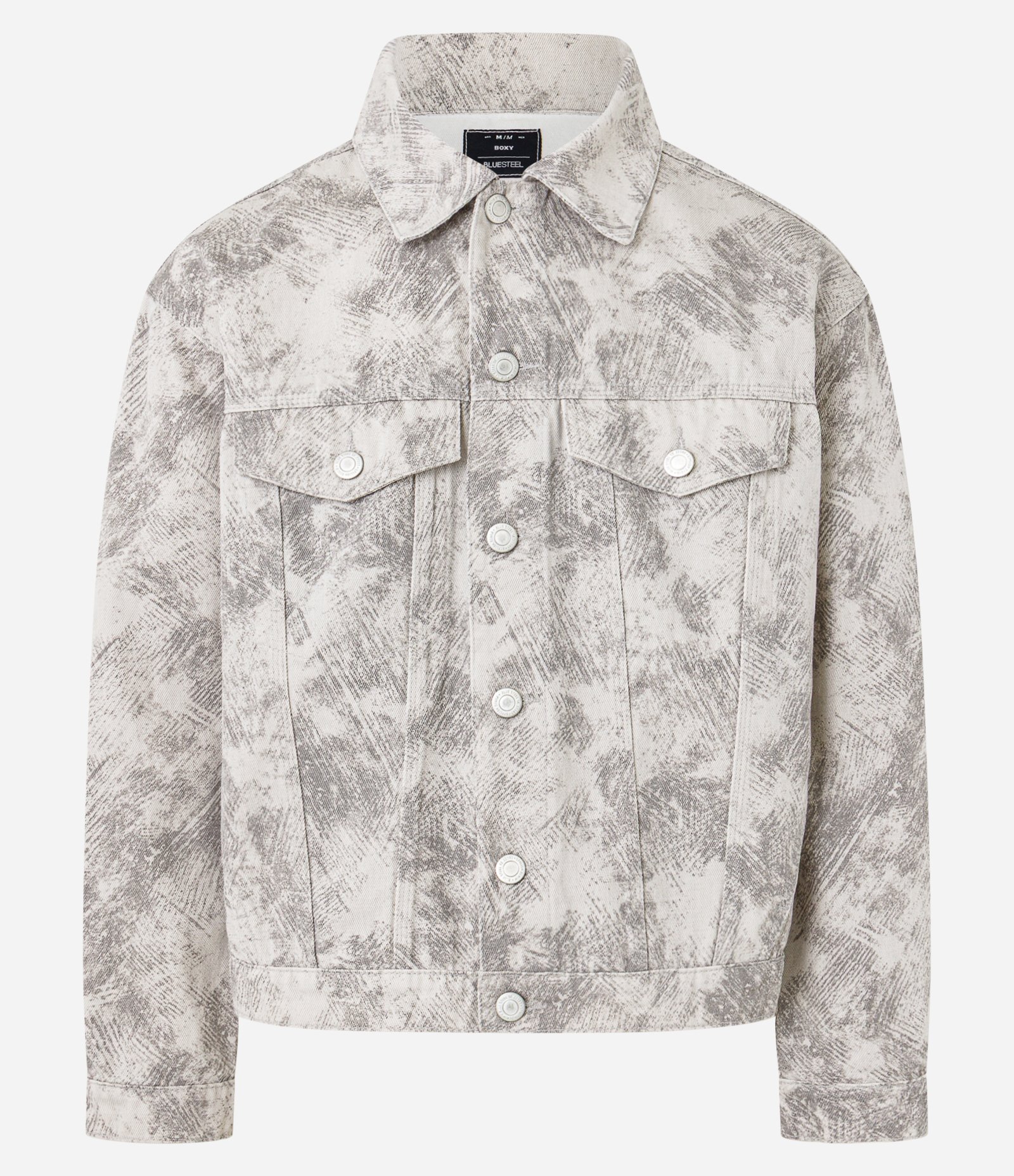 Jaqueta Overboxy em Sarja com Estampa Abstrata Cinza 7