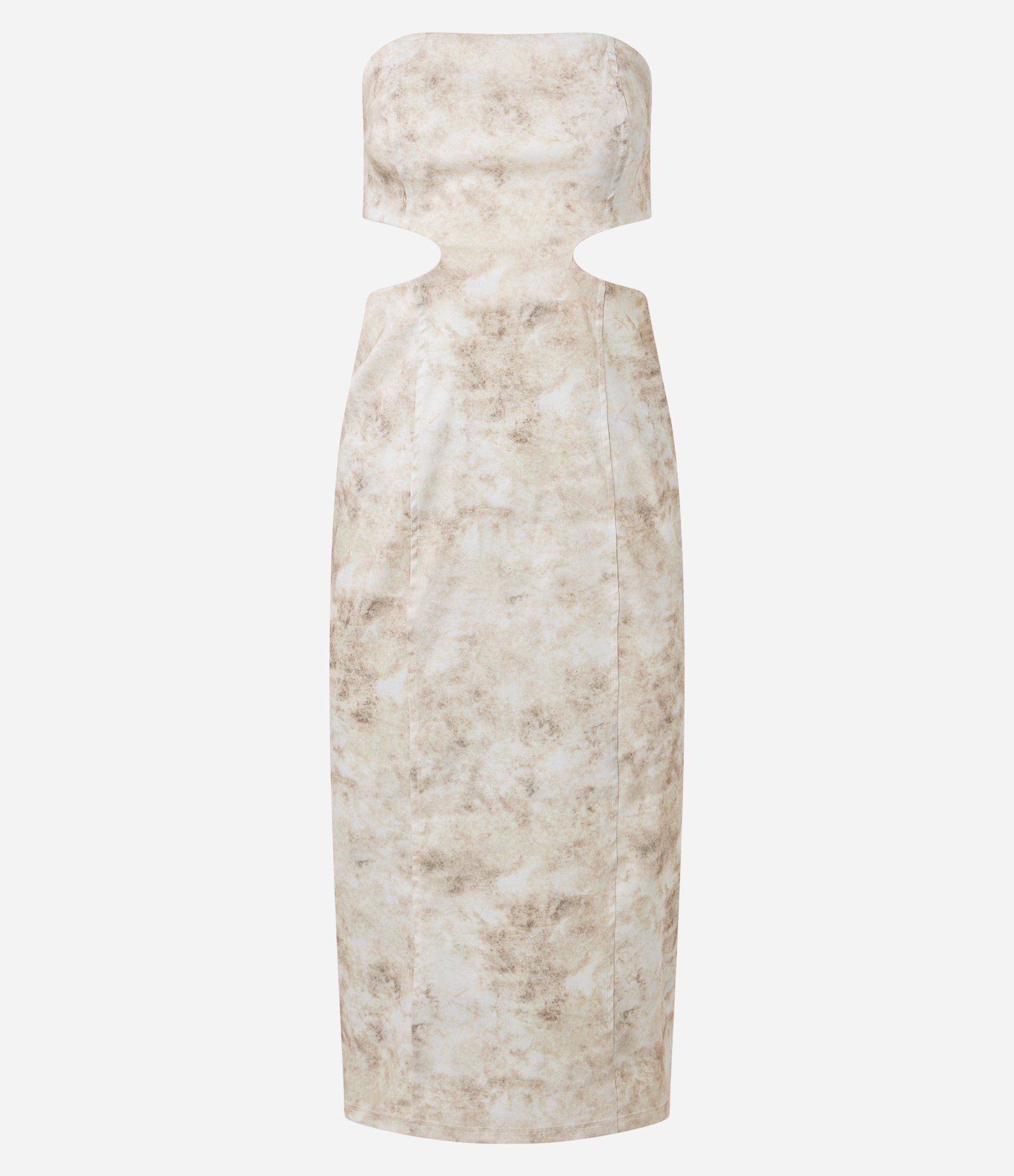 Vestido New Midi Sem Alça com Estampa Manchada Bege 6