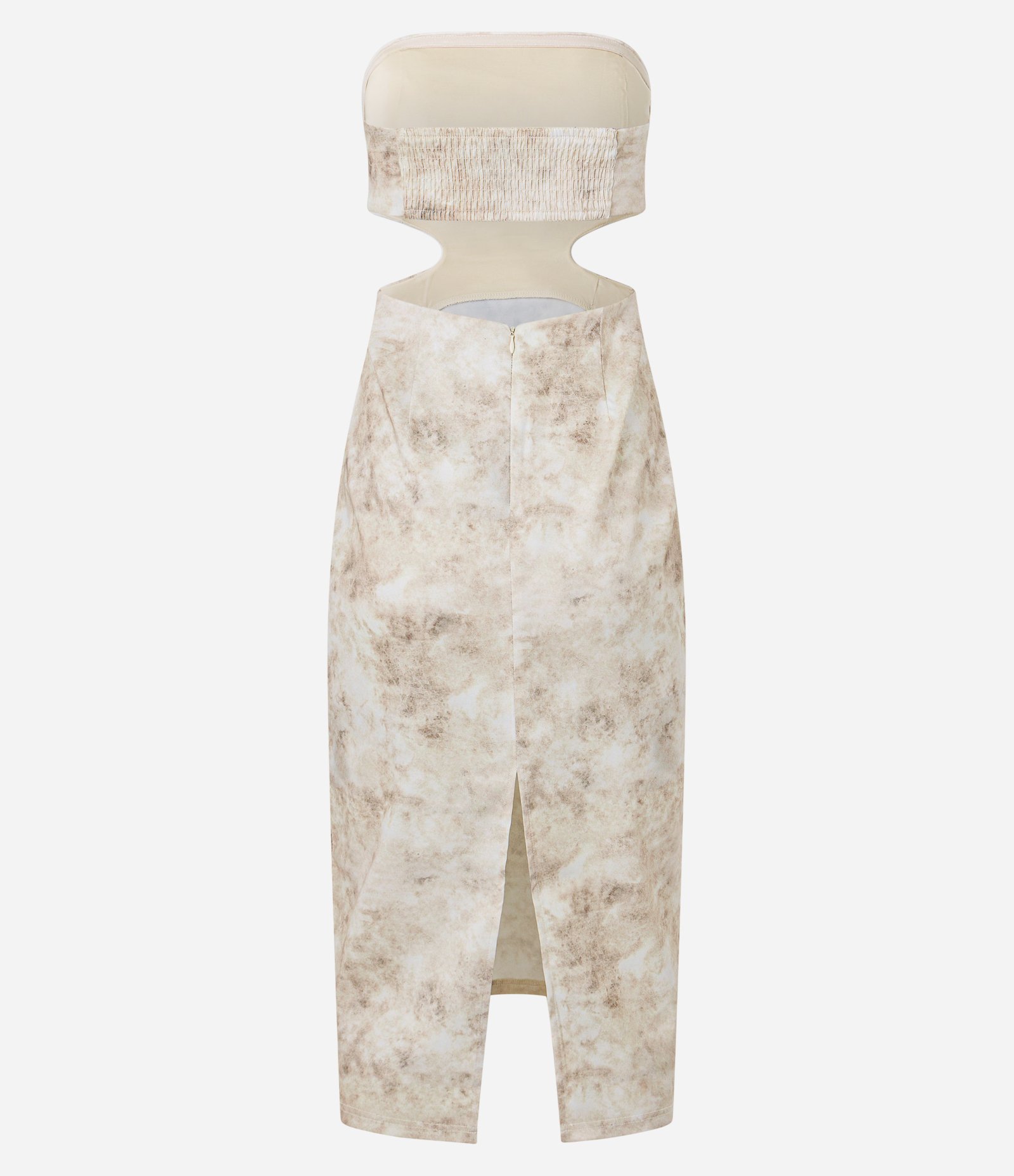 Vestido New Midi Sem Alça com Estampa Manchada Bege 7