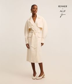 Trench Coat em Sarja Leve com Faixa Amarração e Lapelas