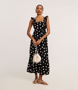 Vestido Evasê Longo em Airflow com Estampa Poá