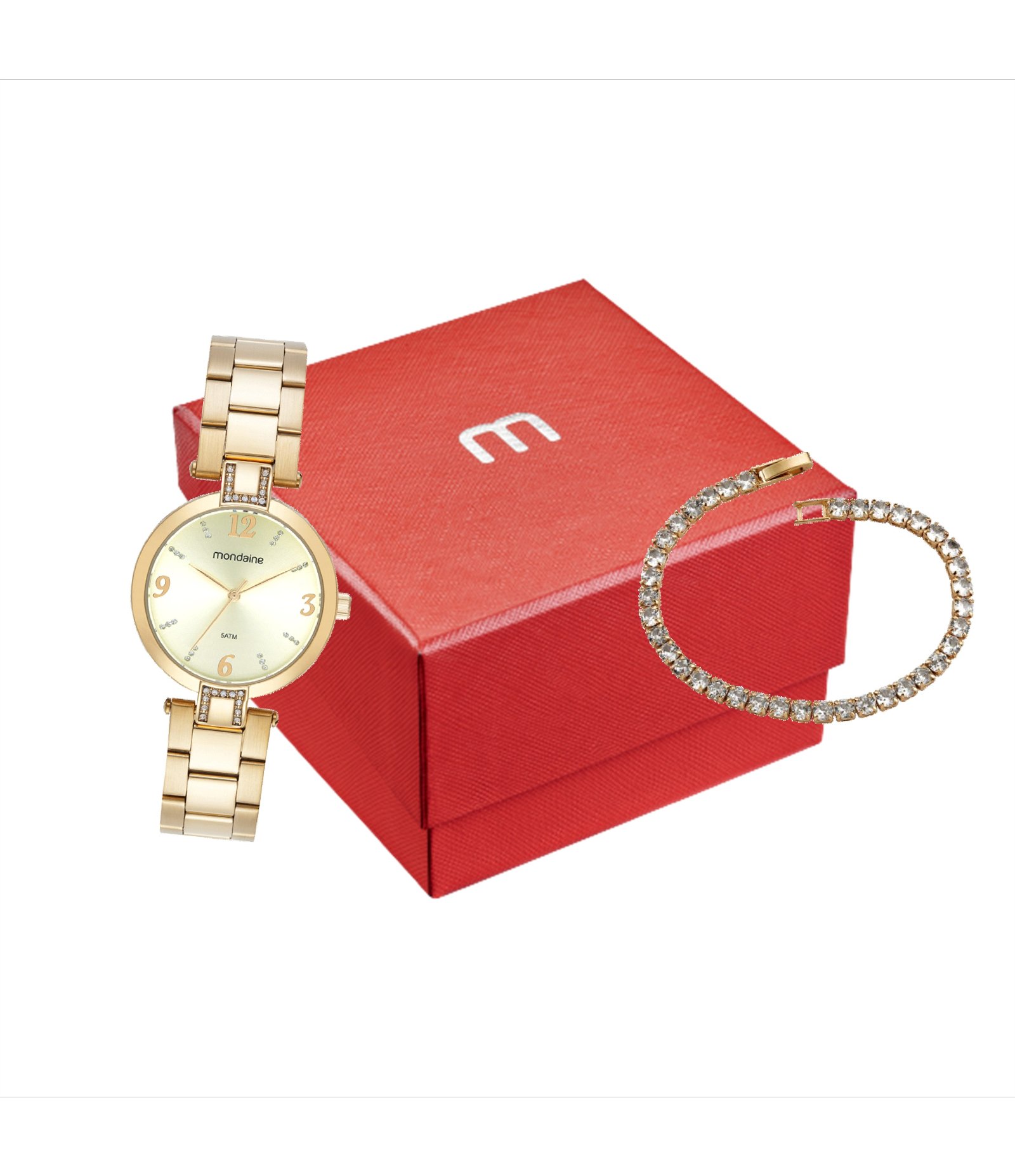 Kit Relógio Analógico Feminino Mondaine Dourado 5
