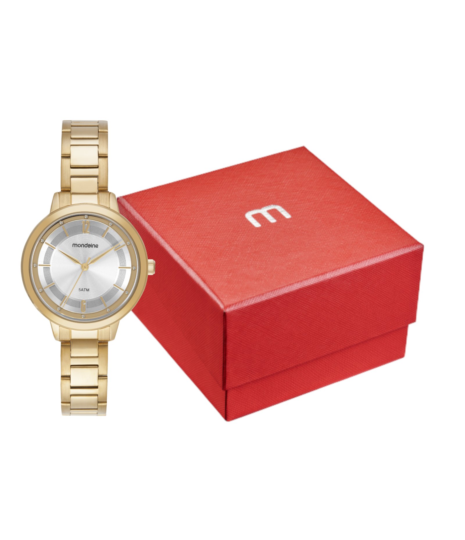 Kit Relógio Analógico Feminino Mondaine Dourado 5