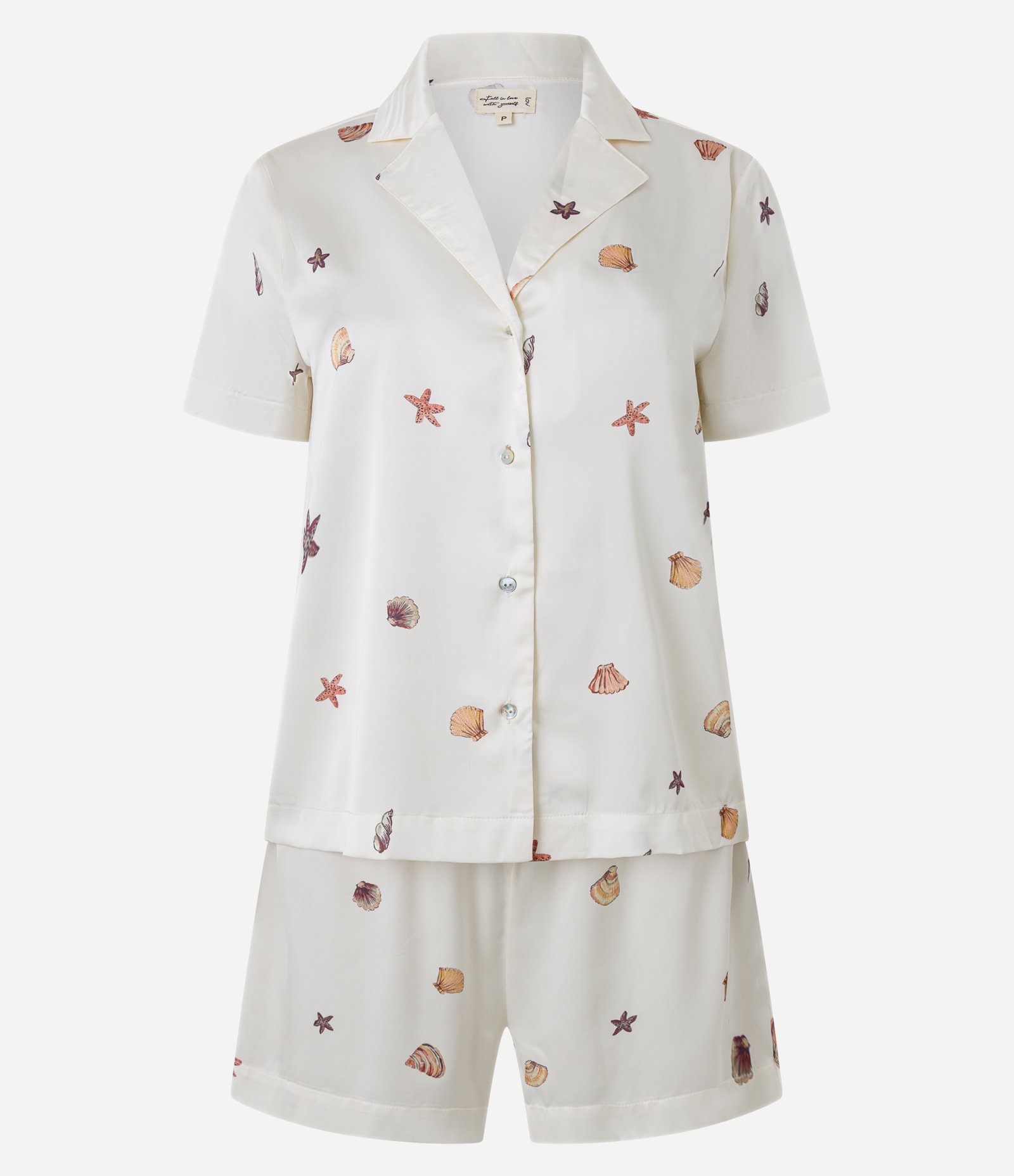 Pijama Short Doll Americano em Cetim com Estampa de Conchinhas Branco 5