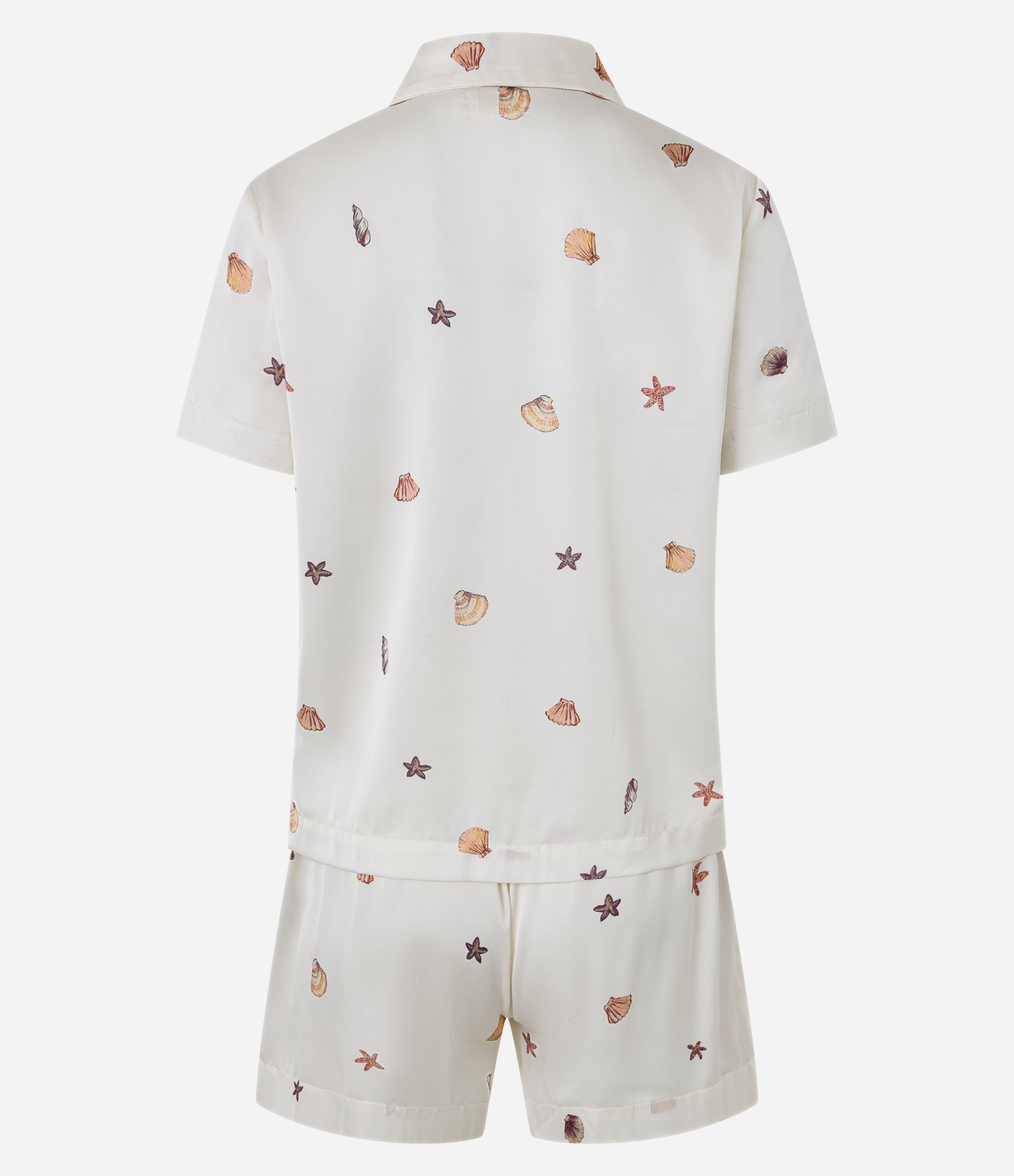 Pijama Short Doll Americano em Cetim com Estampa de Conchinhas Branco 6