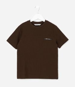 Camiseta Infantil Canelada com Etiqueta Aplicada - Tam 5 a 14 Anos