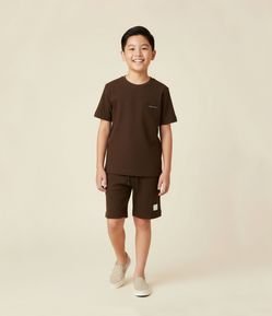Bermuda Infantil em Moletom Liso com Etiqueta - Tam 5 a 14 Anos