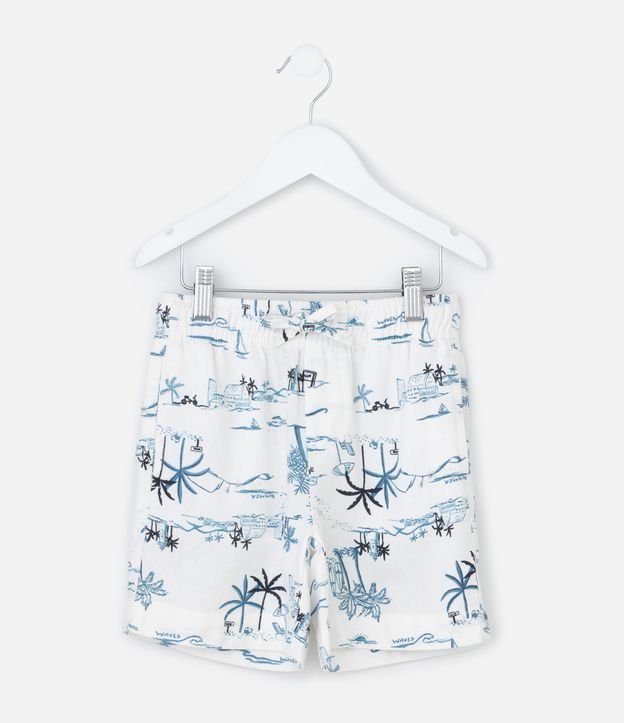 Bermuda Infantil de Banho em Viscolinho com Estampa de Praia - Tam 5 a 14 Anos