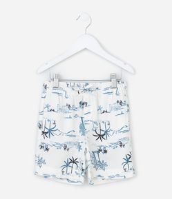 Bermuda Infantil de Banho em Viscolinho com Estampa de Praia - Tam 5 a 14 Anos