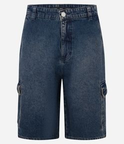 Bermuda Baggy Cargo em Jeans