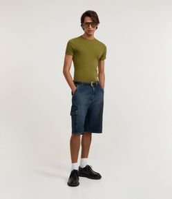 Bermuda Baggy Cargo em Jeans