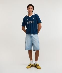 Bermuda Baggy Cargo em Jeans