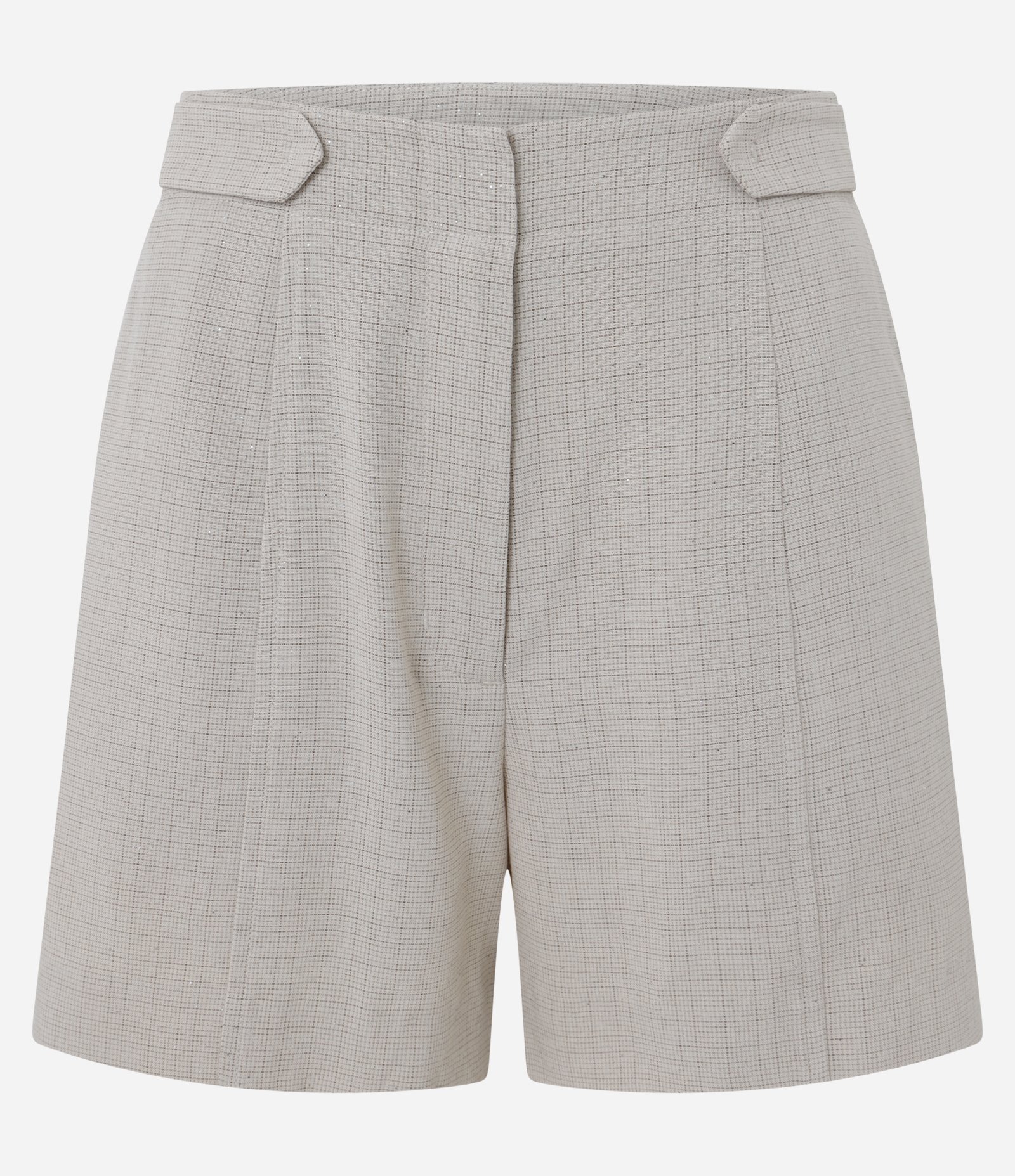 Short  Xadrez Alfaiatado Cintura Alta com Faixas no Cós Bege 5