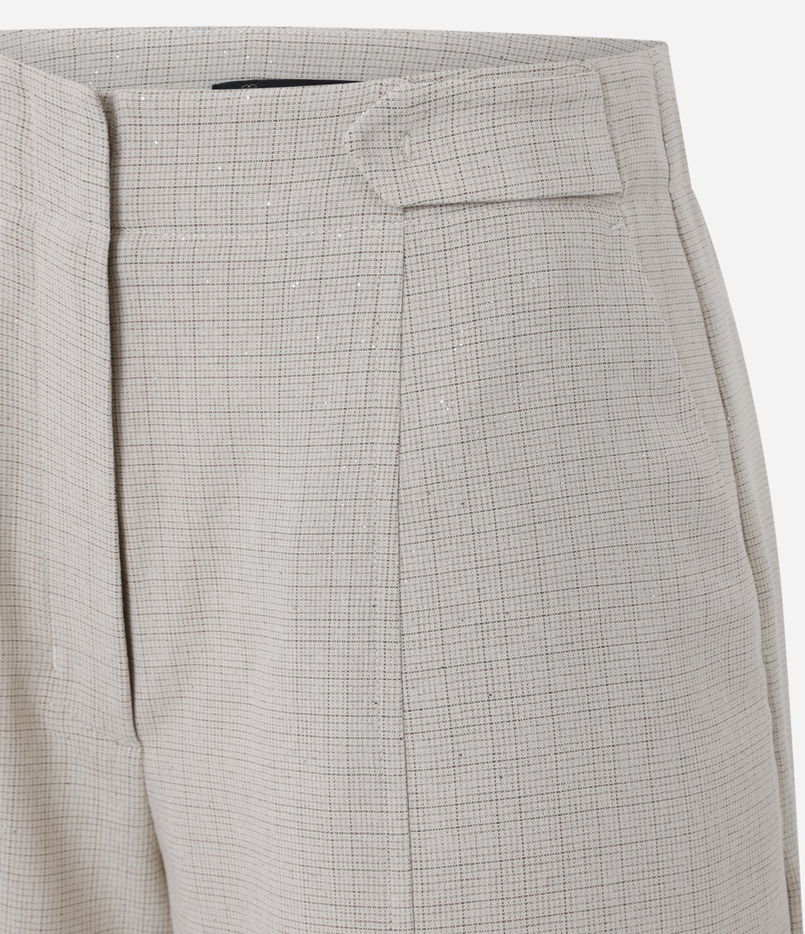 Short  Xadrez Alfaiatado Cintura Alta com Faixas no Cós Bege 6