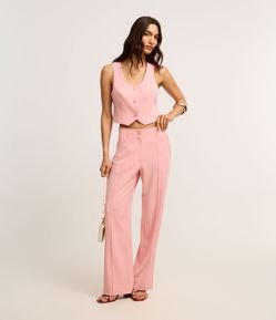 Calça Wide Leg Alfaiatada em Viscose com Frisos