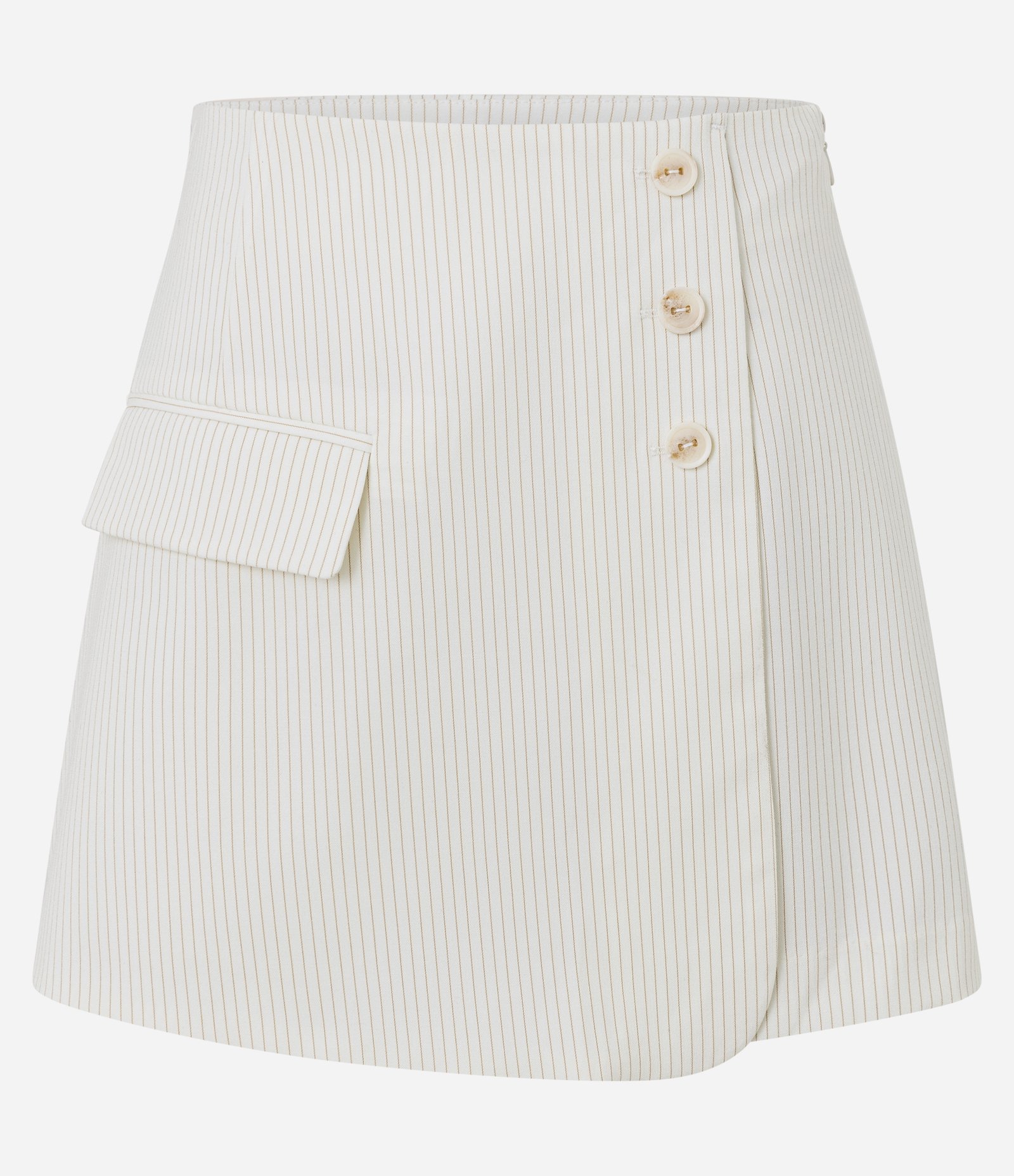 Short Saia Alfaiatado Listrado com Botões e Lapela no Transpasse Off White 5
