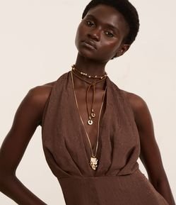 Colar Camadas com Pingente Orgânico Martelado e Cordão com Esferas