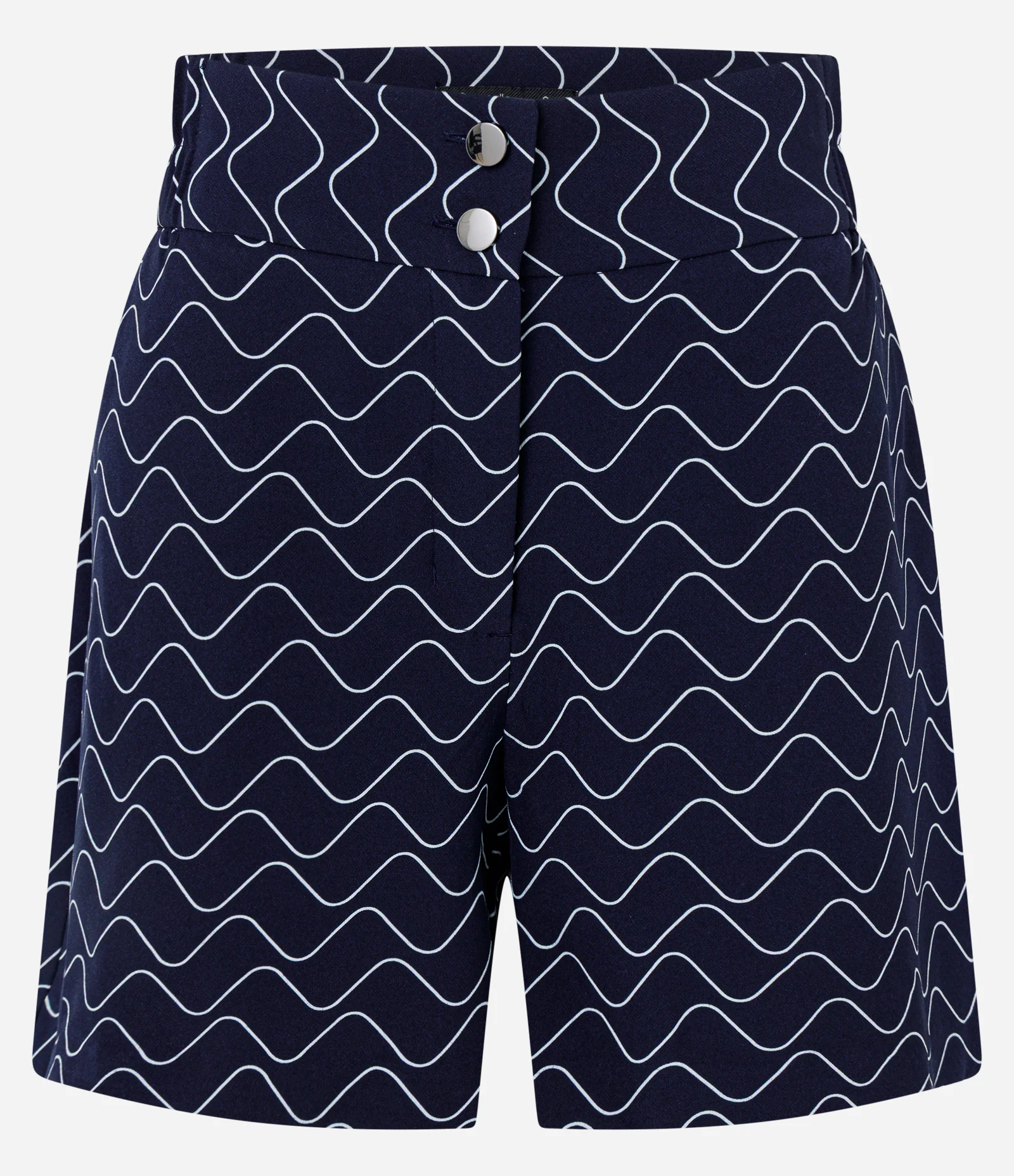 Short Reto em Alfaiataria com Cintura Alta e Estampa Geométrica Azul Marinho 1