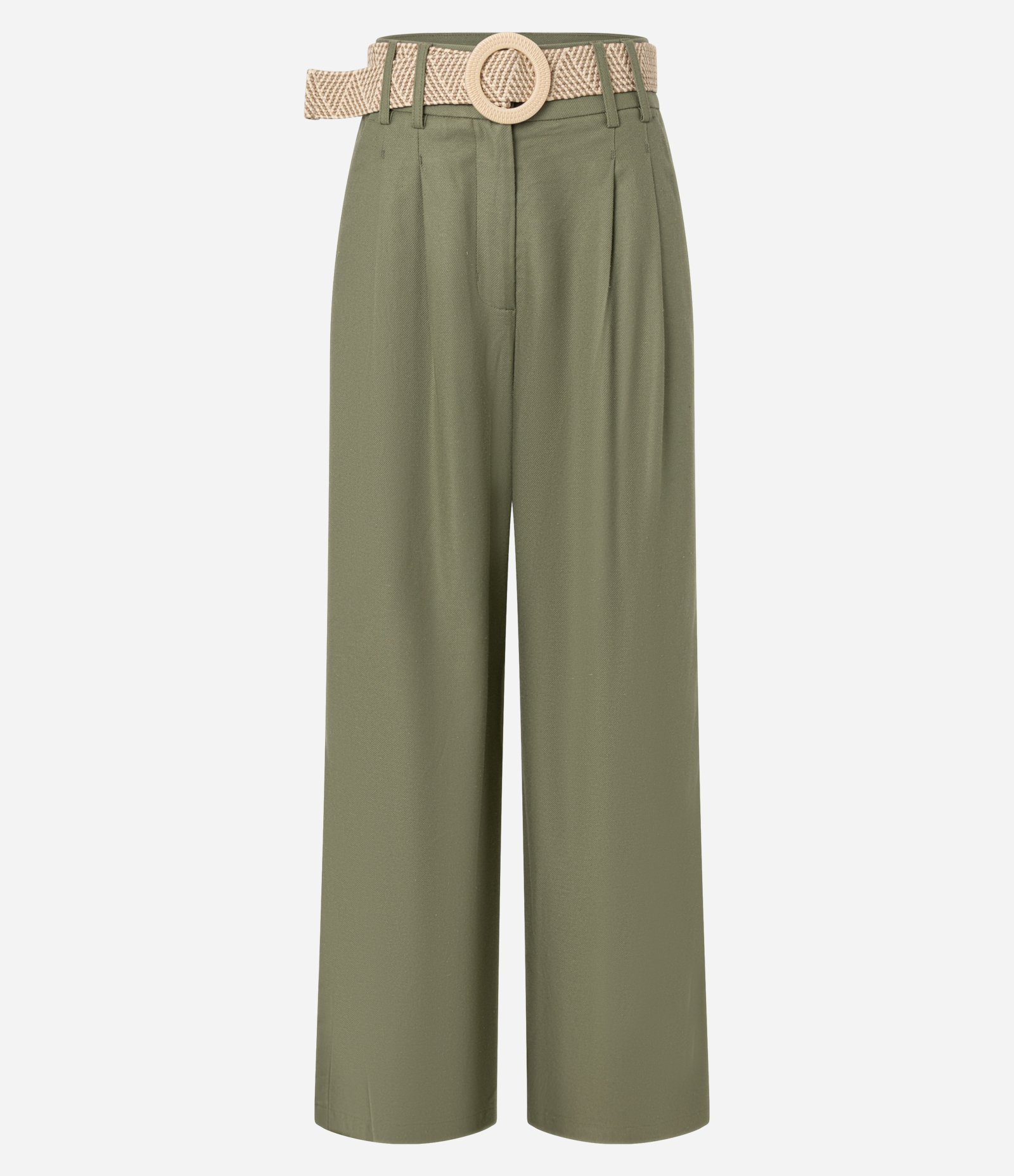 Calça Wide Leg em Viscolinho com Cinto de Ráfia Verde 5