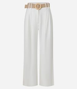Calça Wide Leg em Viscolinho com Cinto de Ráfia