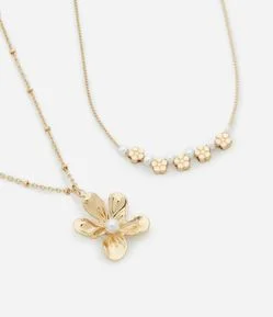 Colar Camadas com Flores e Bolinhas