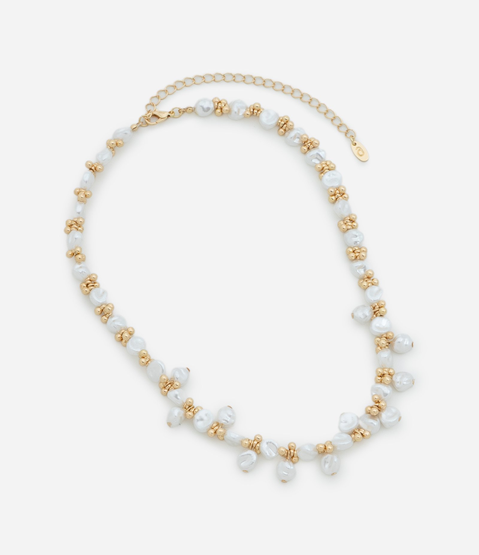 Colar Curto com Esferas e Pérolas Artificiais Dourado/Branco 2