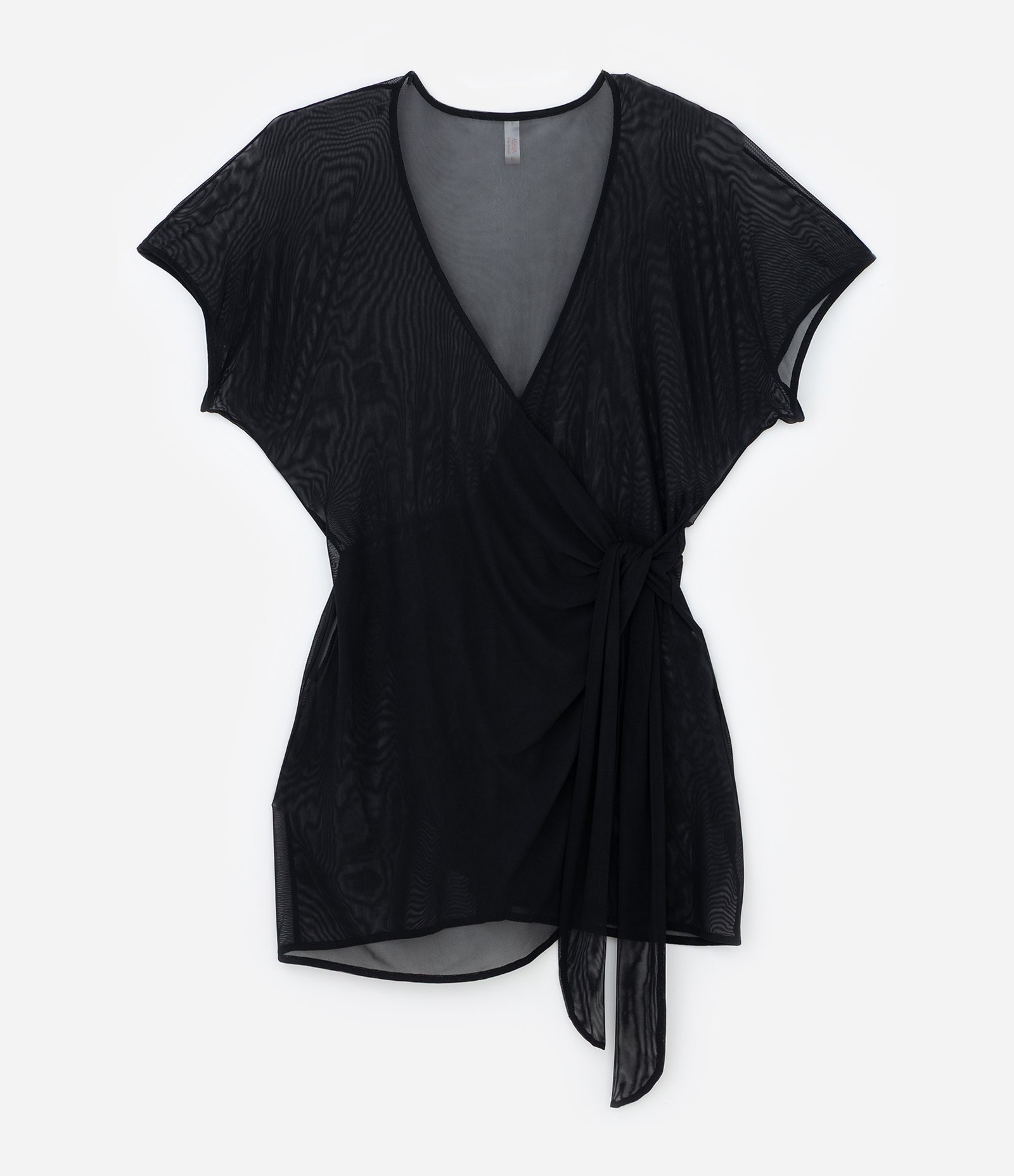 Saída de Praia Vestido Envelope em Tule com Amarração Preto 6