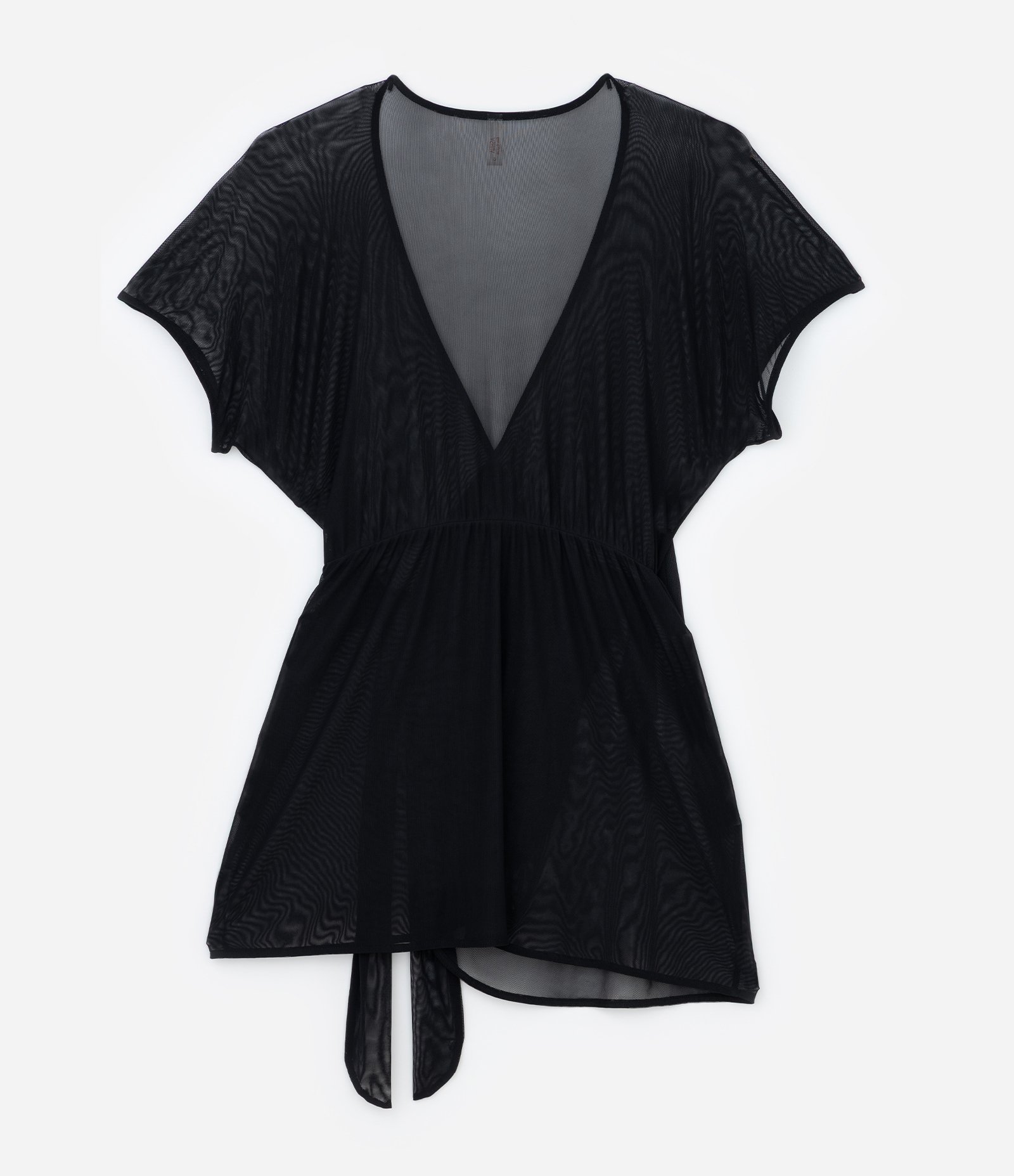 Saída de Praia Vestido Envelope em Tule com Amarração Preto 7