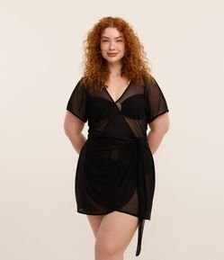 Saída de Praia Vestido Envelope em Tule com Amarração