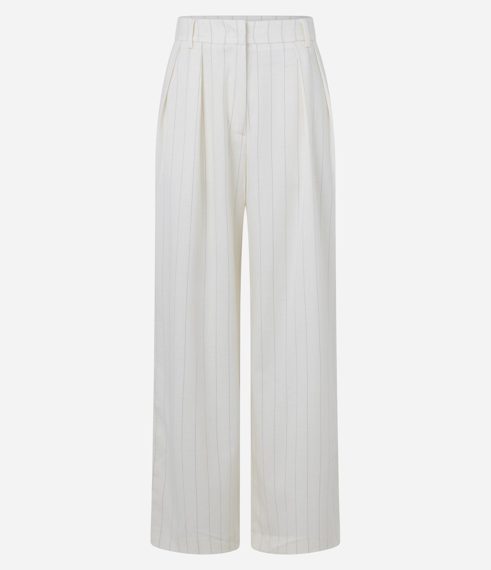 Calça Reta Alfaiatada Cintura Alta em Viscose com Listras Off White 7