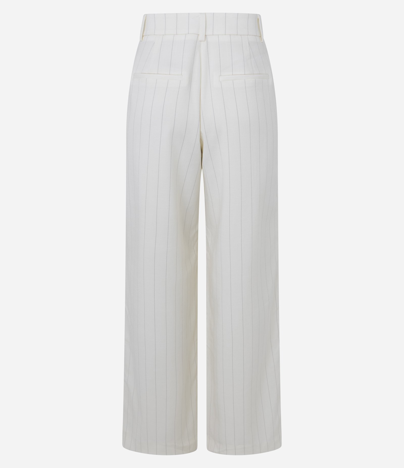 Calça Reta Alfaiatada Cintura Alta em Viscose com Listras Off White 8