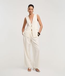 Calça Reta Alfaiatada Cintura Alta em Viscose com Listras