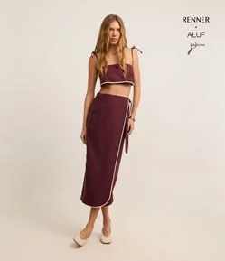 Saia Reta New Mdi em Algodão com Linho e Transpasse Envelope