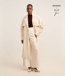 Calça Pantalona em Algodão com Linho e Cós Assimétrico