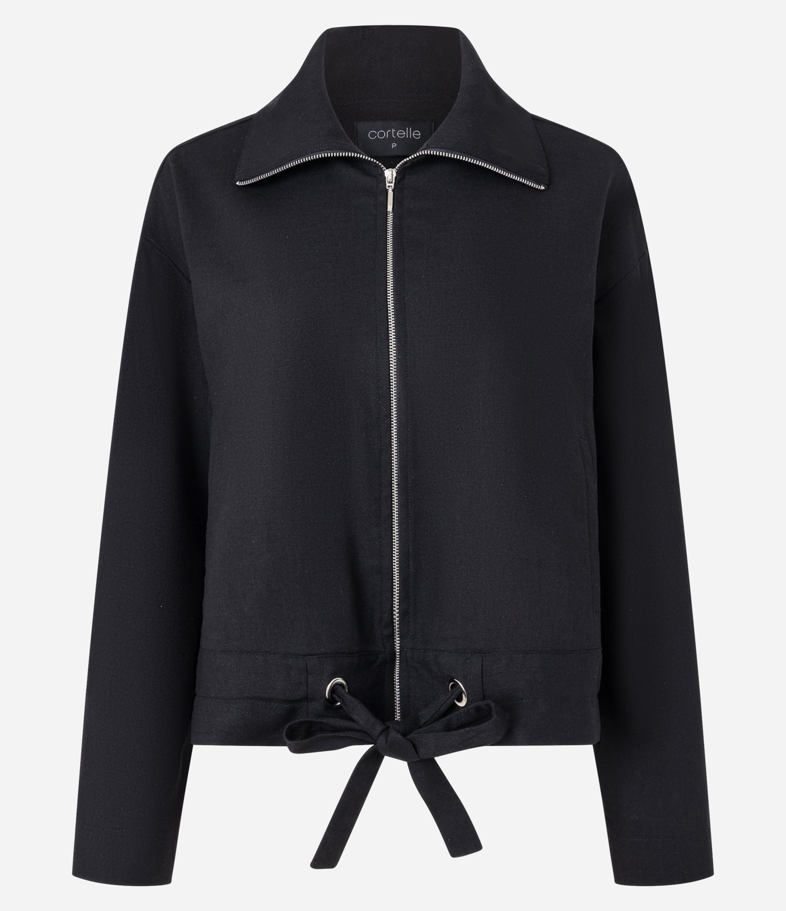 Jaqueta Cropped em Viscose com Amarração na Barra Preto 4