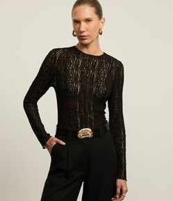 Blusa Peplum em Renda com Frufru no Punho e Barra