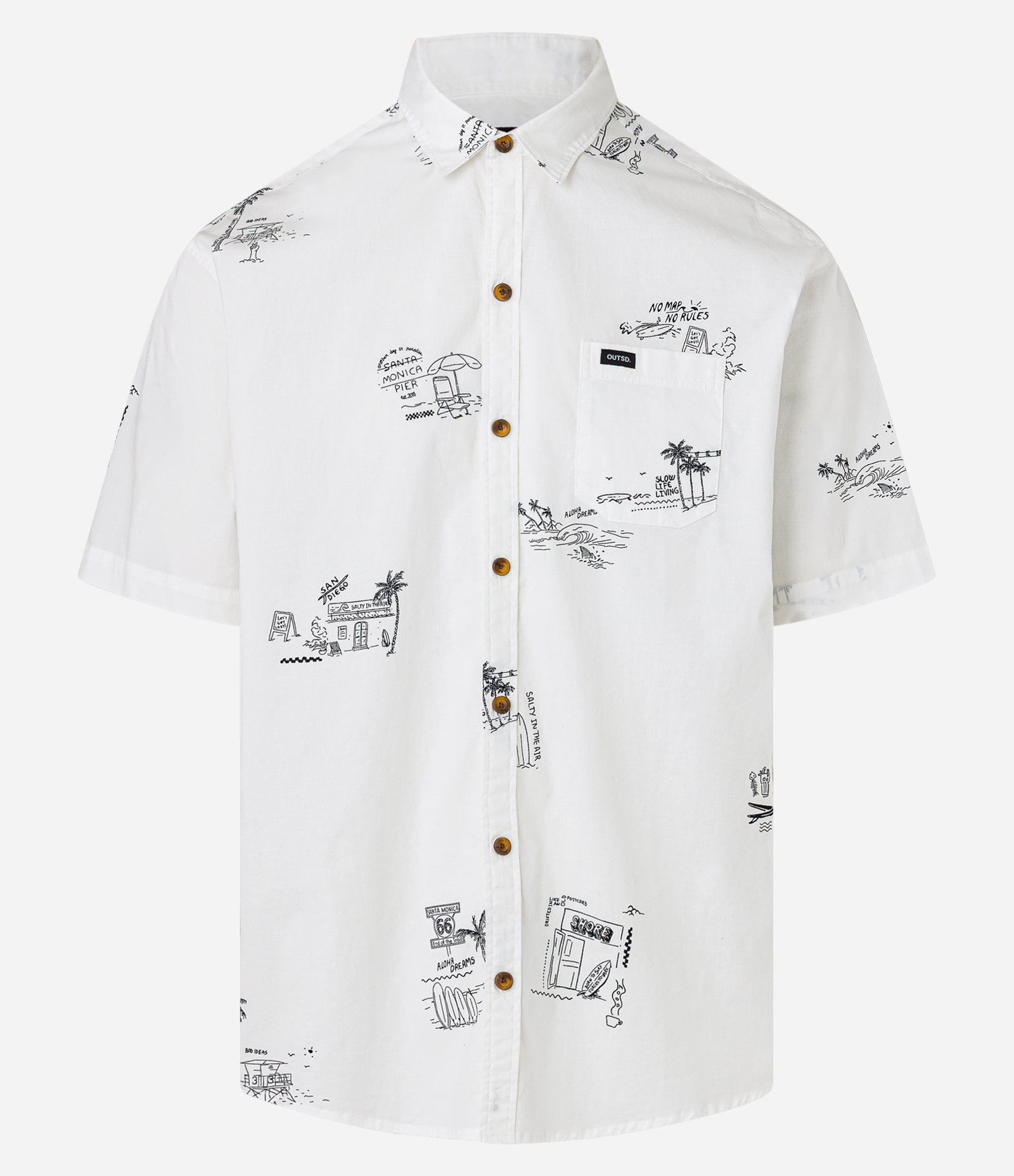 Camisa Relaxed em Tricoline com Estampa Minimalistas de Coqueiros e Ilhas Branco 5