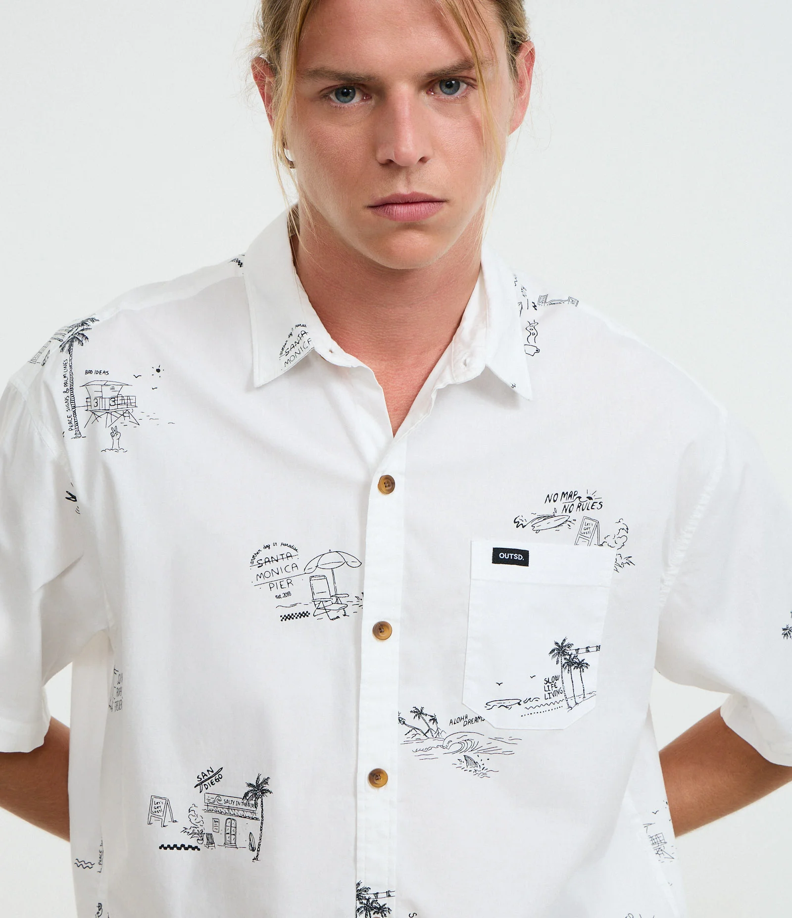 Camisa Relaxed em Tricoline com Estampa Minimalistas de Coqueiros e Ilhas Branco 4