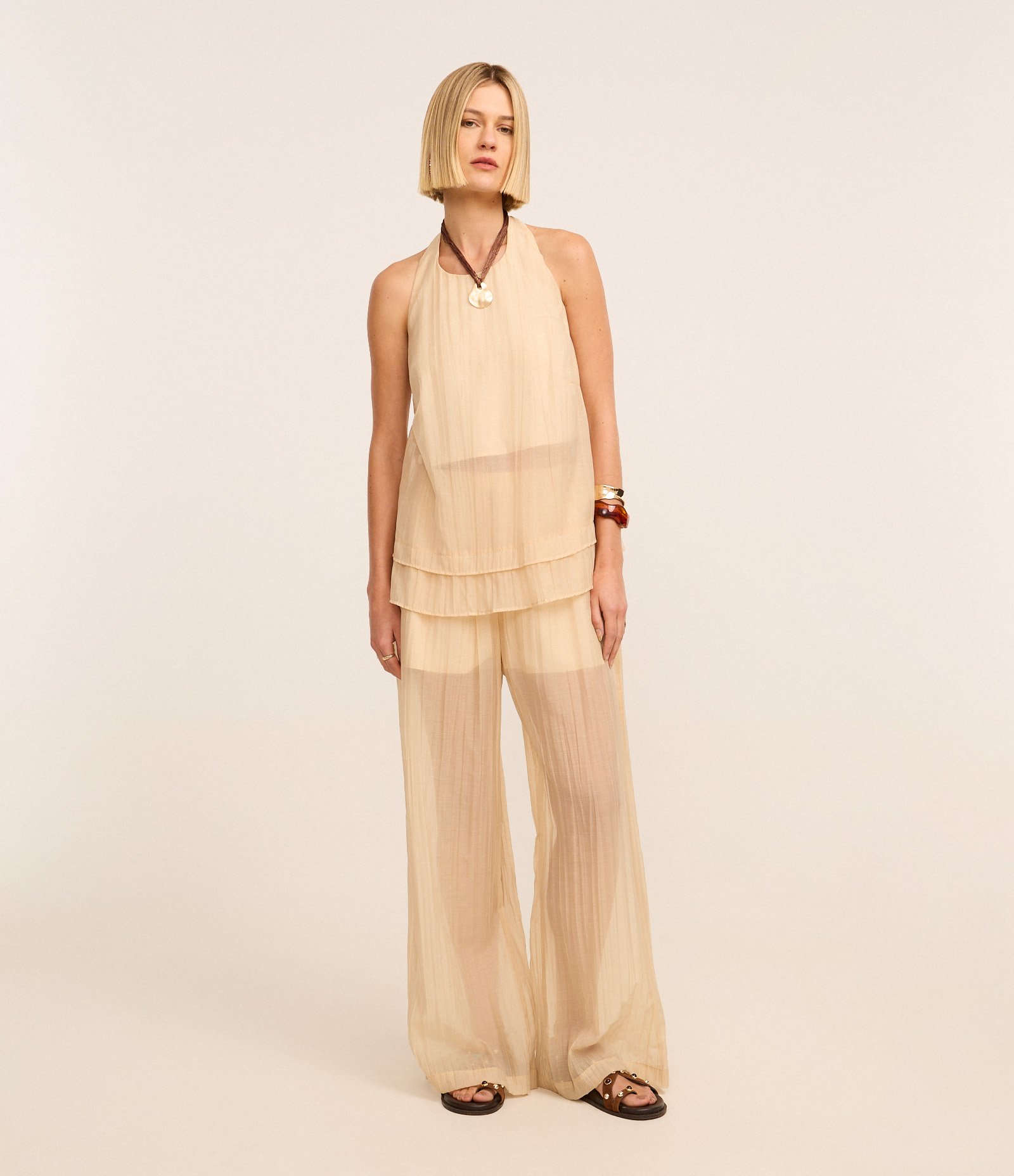 Blusa Alongada em Liocel Frente Única Bege 2