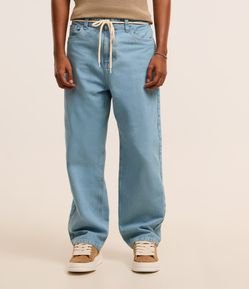 Calça Baggy Relaxed em Jeans com Cadarço na Cintura