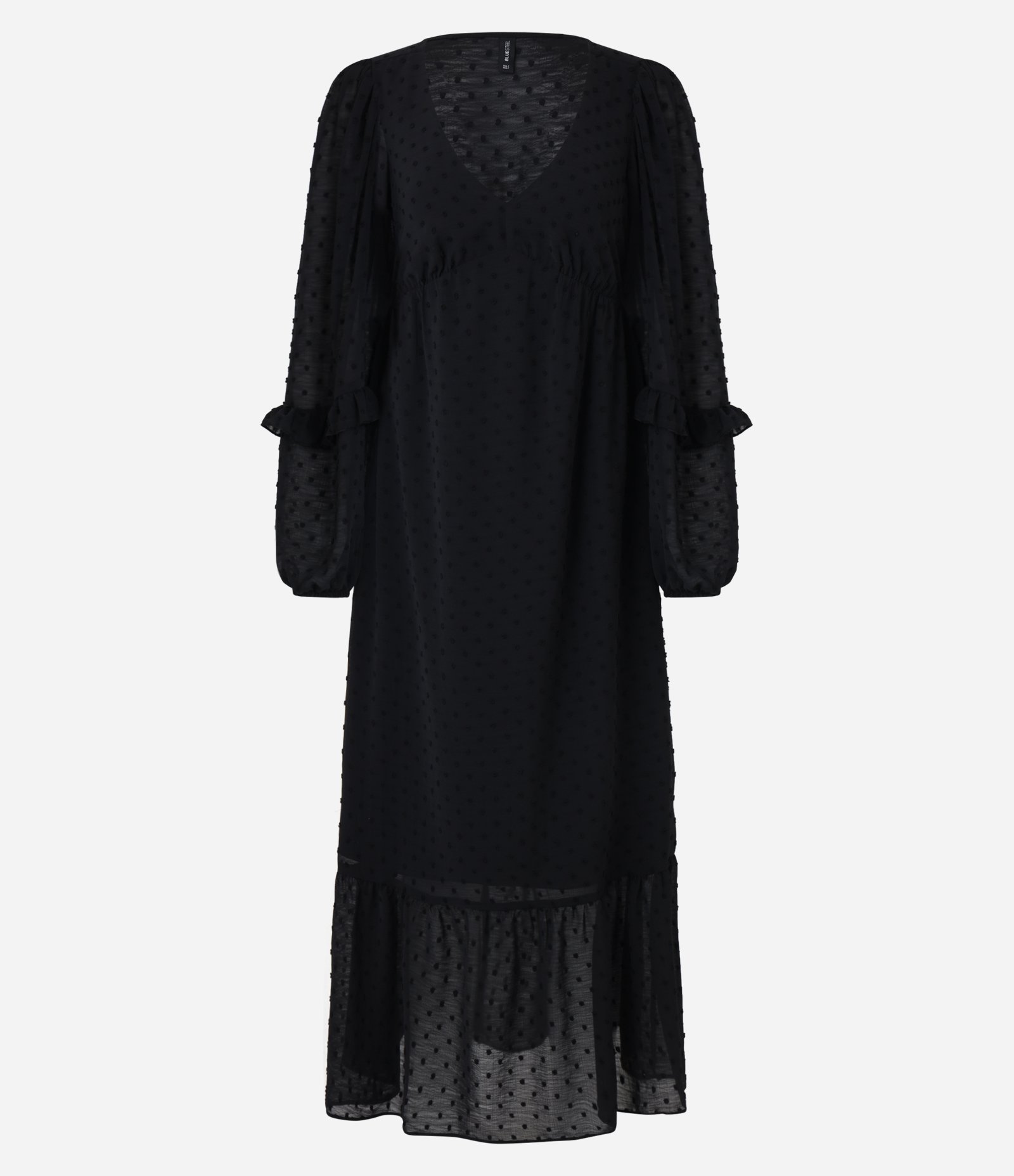 Vestido Long Midi em Crepe com Babado na Barra Preto 1