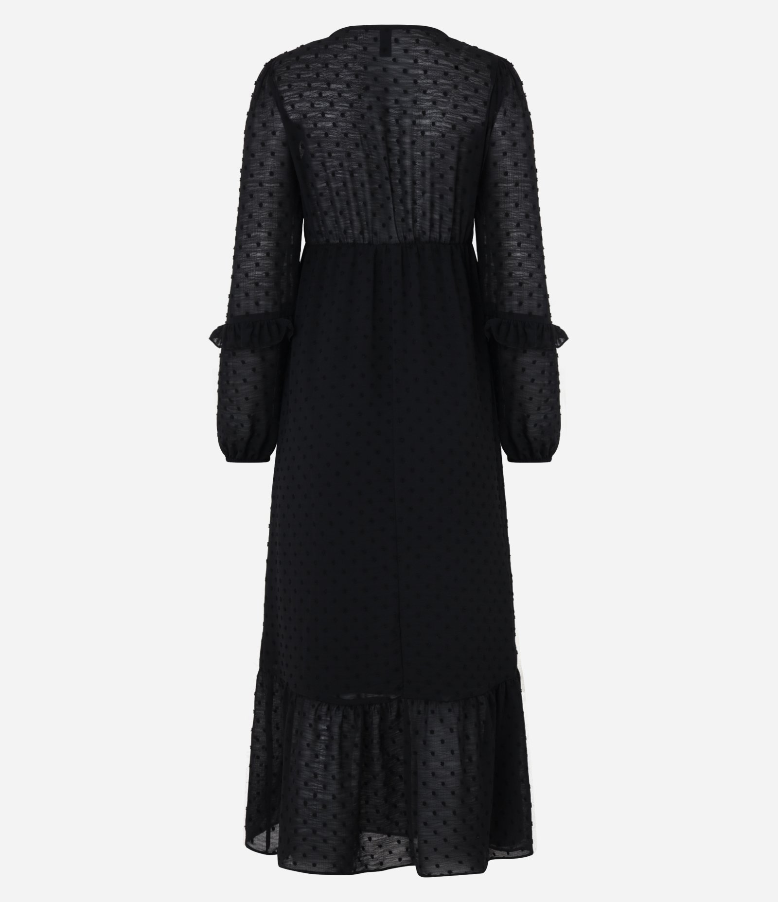 Vestido Long Midi em Crepe com Babado na Barra Preto 2