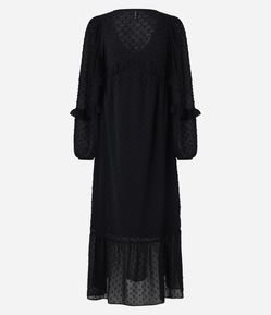 Vestido Long Midi em Crepe com Babado na Barra