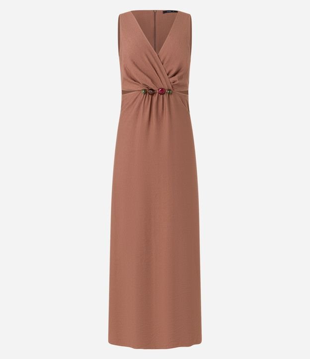 Vestido Evasê em Viscose com Miçangas e Vazados na Cintura