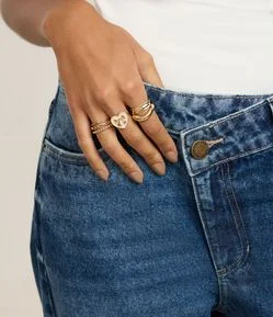 Kit 06 Anéis Variados e Coração Esmaltado