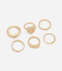 Kit 06 Anéis Variados e Coração Esmaltado