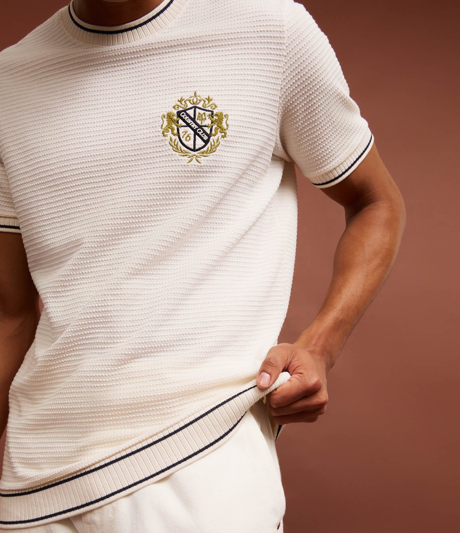 Camiseta Regular em Algodão com Estampa Localizada e Textura Bege 3