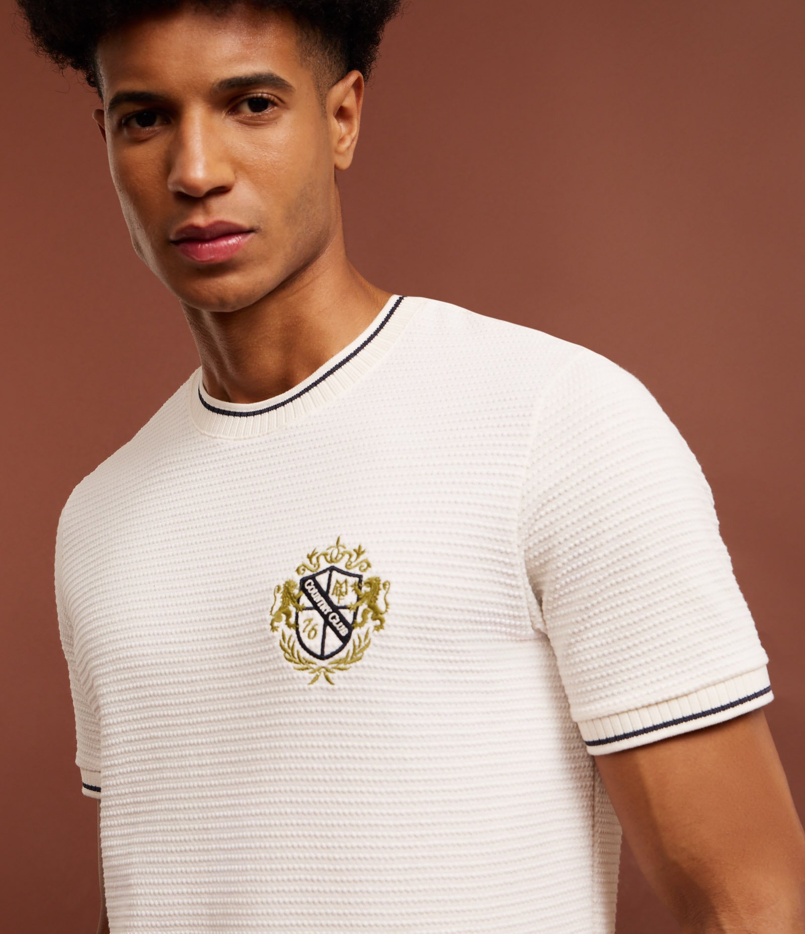 Camiseta Regular em Algodão com Estampa Localizada e Textura Bege 5