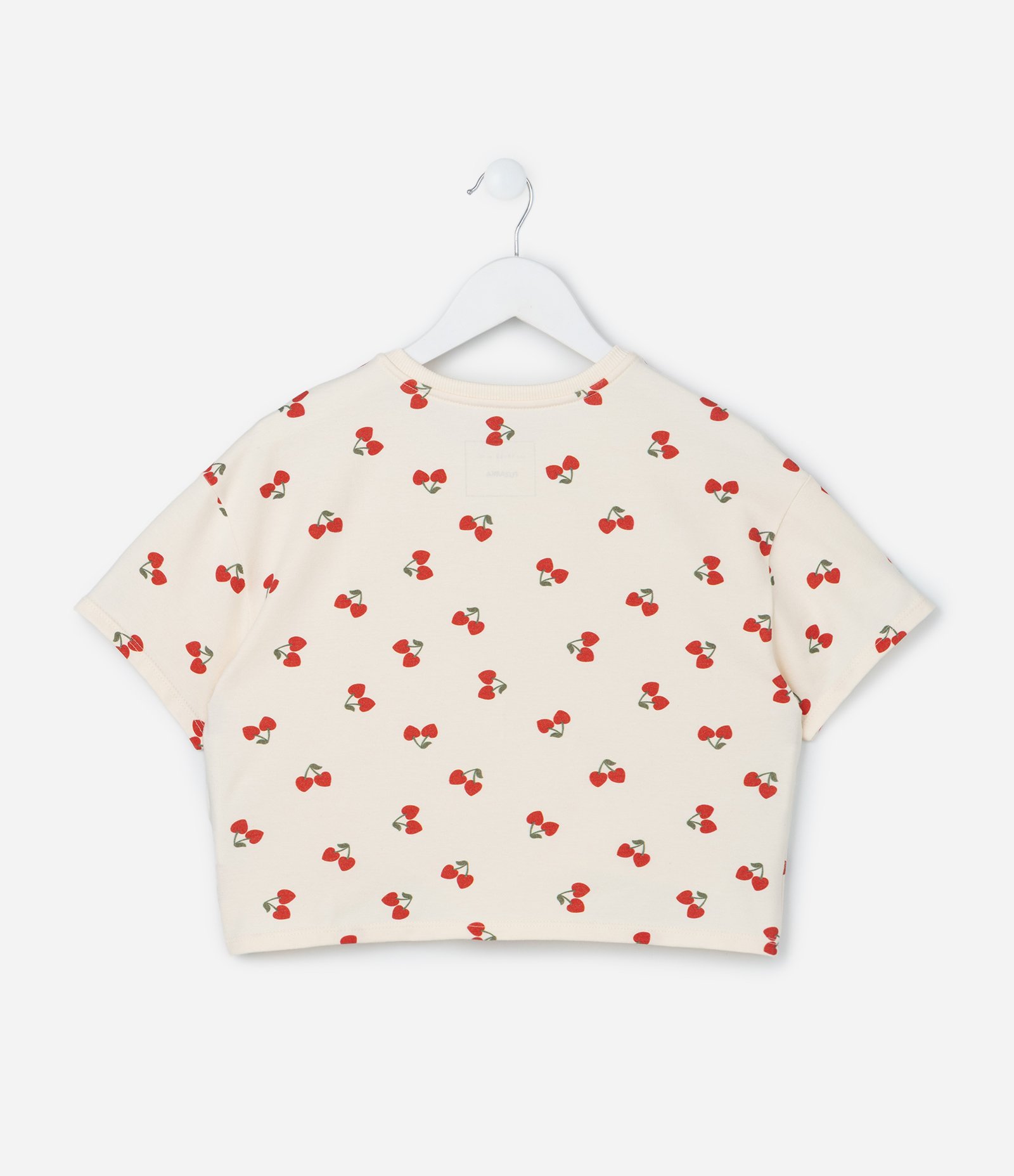 Camiseta Curta Infantil com Estampa Cerejas - Tam 5 a 14 Anos Bege 2