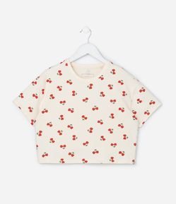 Camiseta Curta Infantil com Estampa Cerejas - Tam 5 a 14 Anos